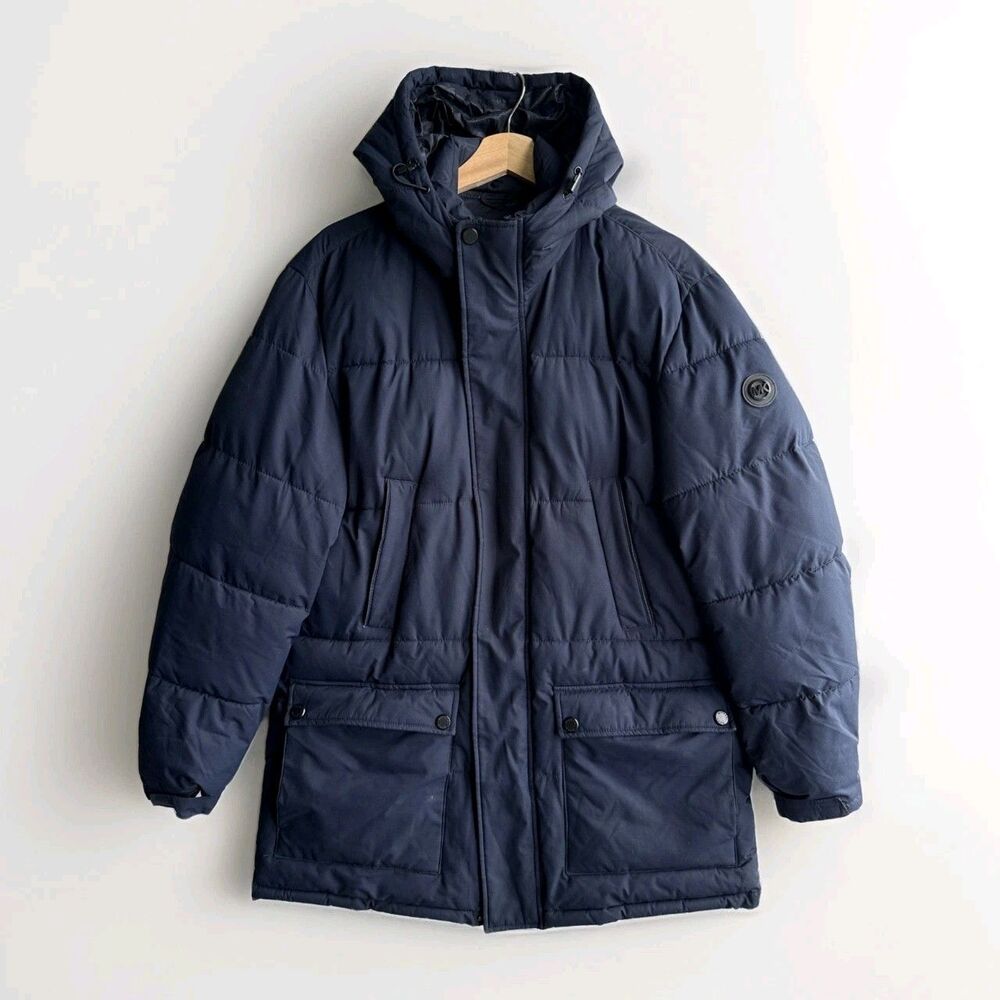 Michael Kors Navy Blue Jacket Mens Medium Hooded Puffer Coat Winter Outdoor